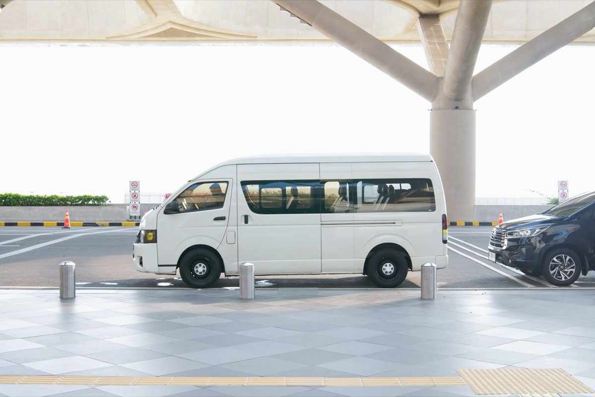 White minivan at Agadir airport, Morocco