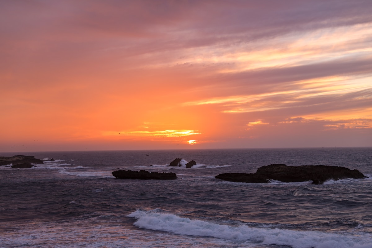 Atlantic coast waves at sunset, Taghazout Morocco