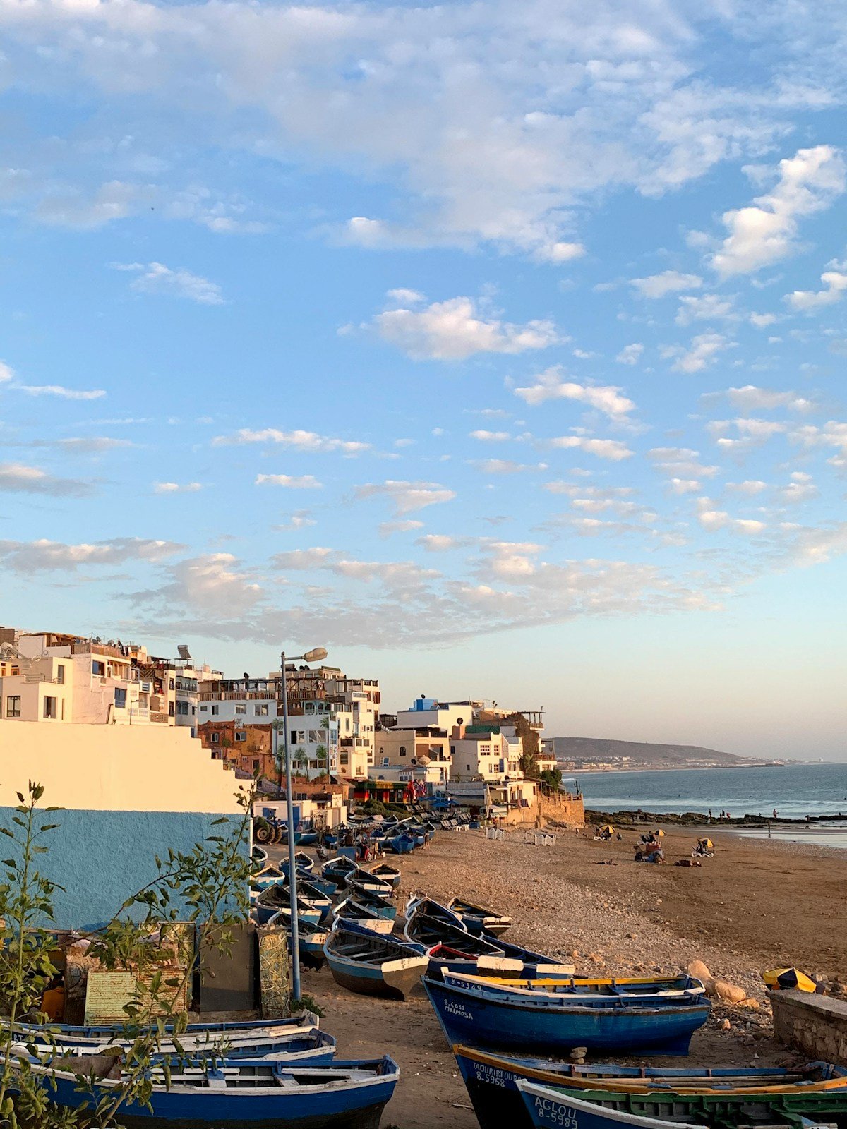 Boats on the beach at Taghazout Morocco in November