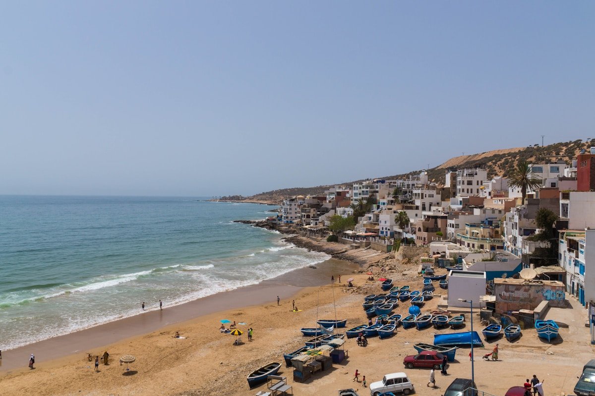 Beach scene at Taghazout Morocco in October