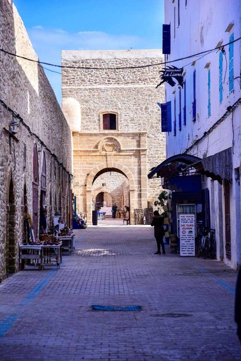 Historic medina street in Essaouira, Morocco