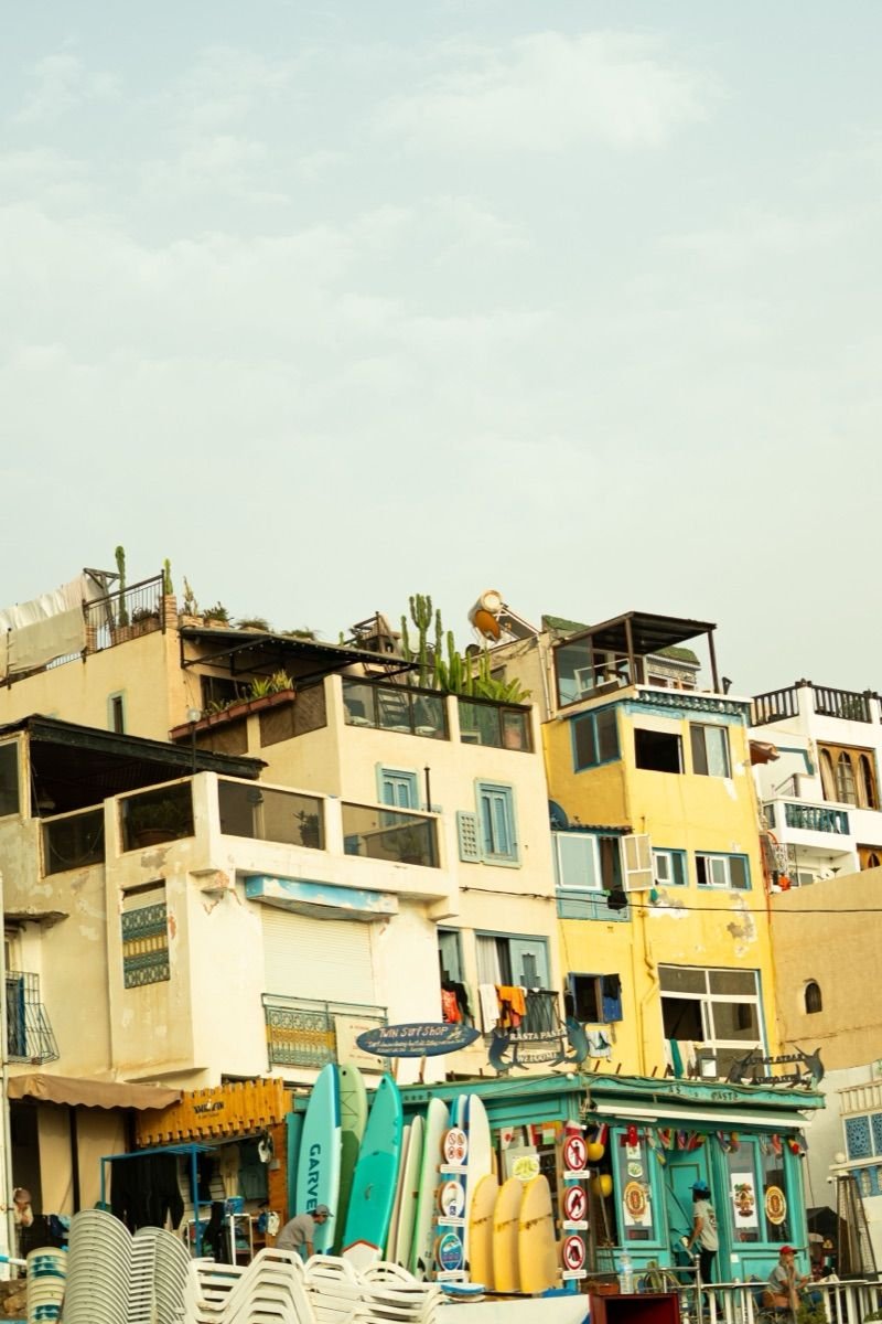 Colourful surf shop near the Atlantic, Morocco